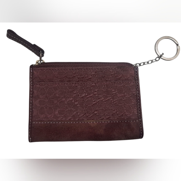 Coach Patterned Keychain Card Wallet In Plum - Picture 2 of 12